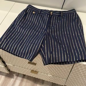 Lauren - Ralph Lauren blue and gold stripped shorts, Sz 16, with pockets, Lined.